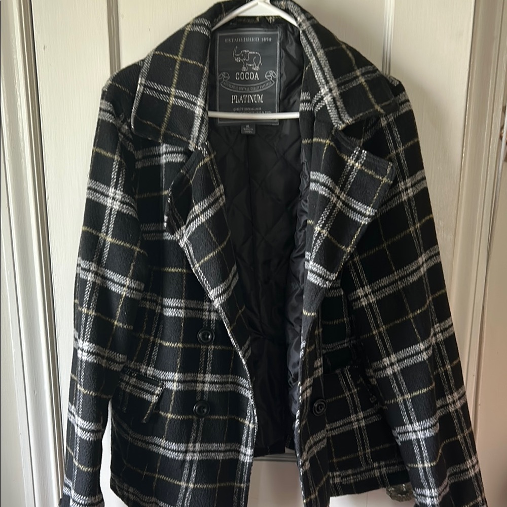 Women's Black Plaid Pea Coat